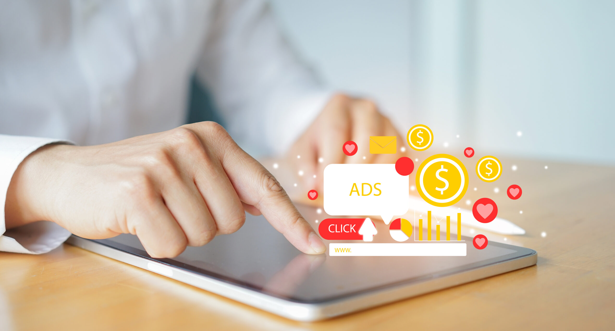 BCW marketing using an iPad looking a PPC illustration.