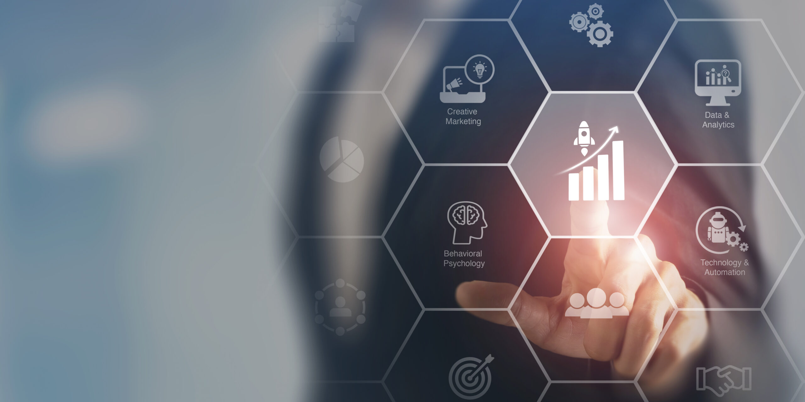 Growth hacking concept. A modern approach to marketing, combining creativity and technical savvy to rapidly increase business growth. Using BCW  tools, data driven and automation to drive growth.